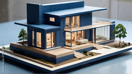 A tiny home blueprint, neatly unfurled beside a model house - AI © Dilip