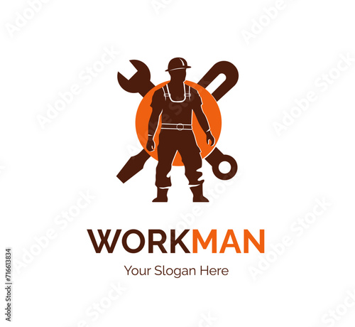 logo on the theme of industry with workman man.
