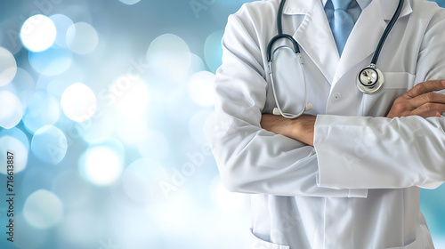 male doctor in blurry background standing,