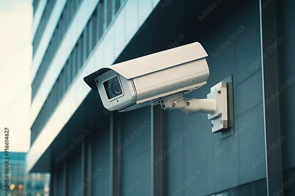 High-tech surveillance camera installed on city streets, video surveillance system High-tech surveillance camera installed on city streets, video surveillance system