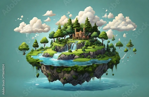 3d illustration of floating road on earth globe concept design isolated with trees, illustration of Floating island, mountains, animals and clouds. travel and tourism background.