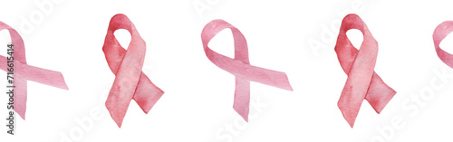 Watercolour illustration of waving ribbon border. Hand drawn watercolor border on white backdrop, isolated border for design.World cancer day.