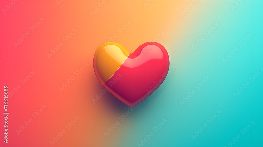 Heart emoji emoticon with colorful vibrant abstract background, love concept
