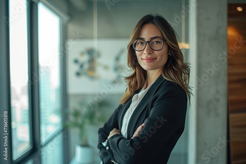 Woman in office smiling looking directly at camera