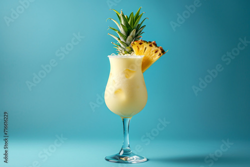 pina colada cocktail, minimalism, bright blue background