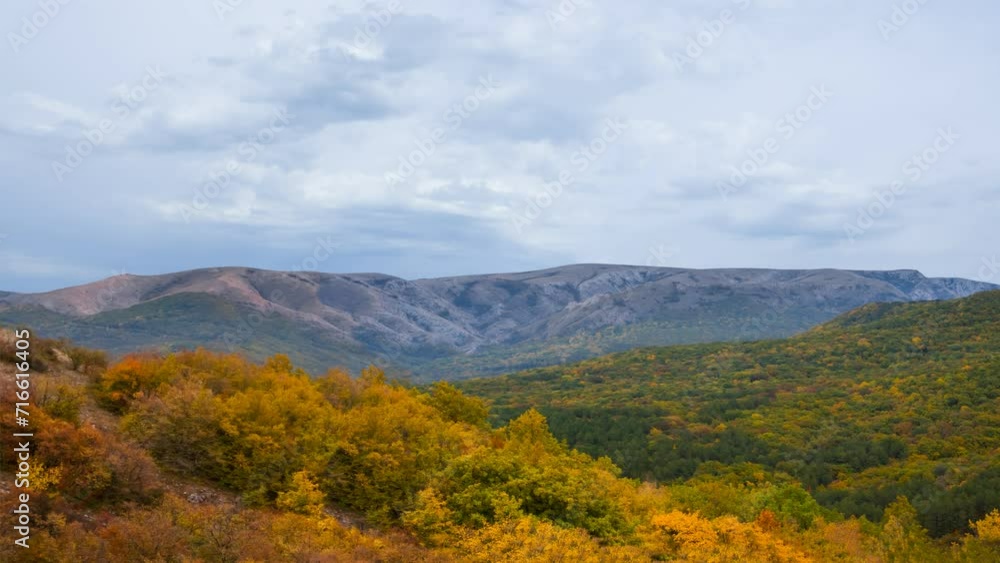 mountain valley with red autumn forest time lapse scene mountain valley with red autumn forest time lapse scene