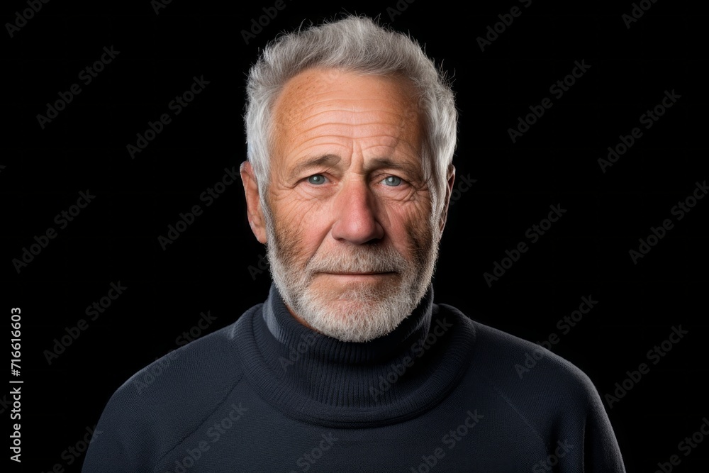 Portrait of a content man in his 70s wearing a thermal fleece pullover against a white background. AI Generation Portrait of a content man in his 70s wearing a thermal fleece pullover against a white background. AI Generation