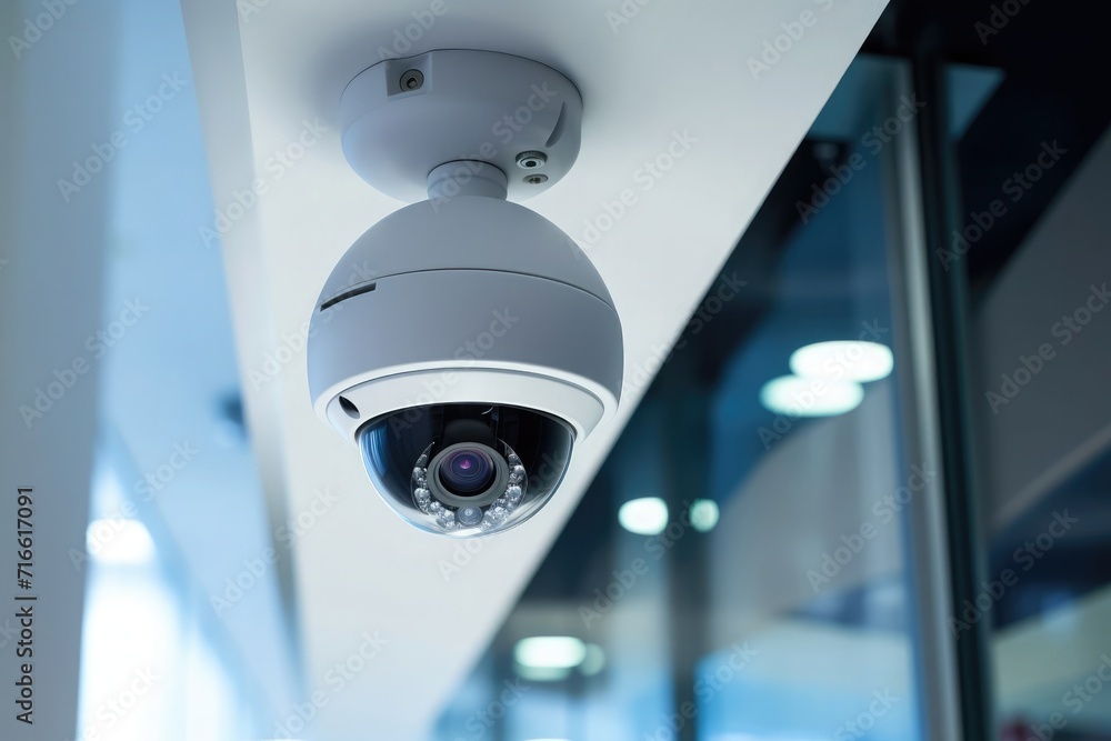 High-tech surveillance camera installed in the office, video surveillance system High-tech surveillance camera installed in the office, video surveillance system