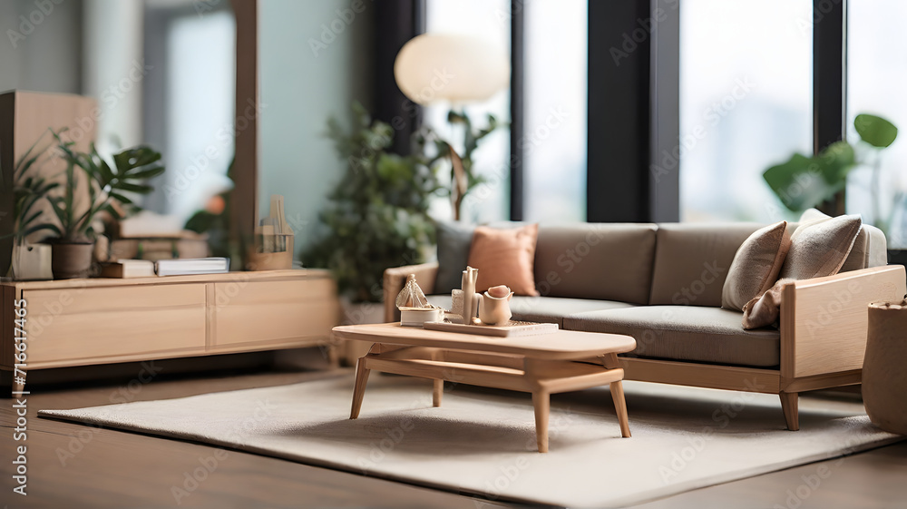 Obraz premium Capturing Style Close-Up Photography of Miniature Furniture in Living Room - AI