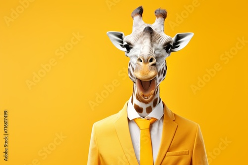animal giraffe concept Anthromophic friendly rabbit wearing suite formal business suit pretending to work in coporate workplace studio shot on plain color wall © VERTEX SPACE