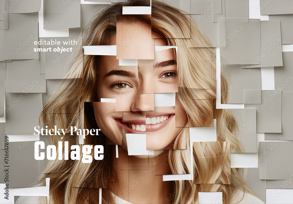 Sticky Collage Sticky Paper Photo Collage Mockup. Ai Generative Stock Template | Adobe ...
