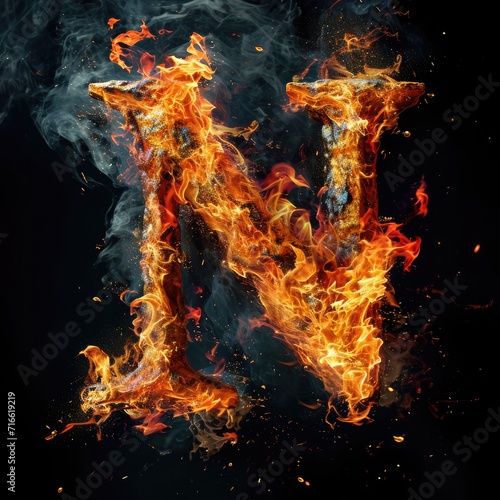 Capital letter N with fire growing out