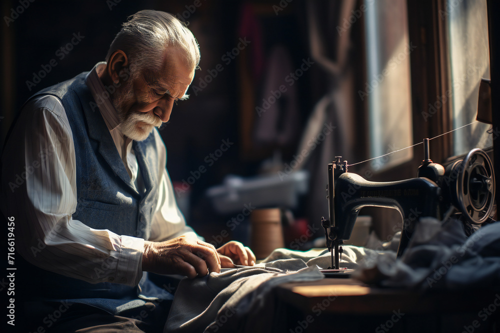 A Professional Tailor in a workshop doing his job A Professional Tailor in a workshop doing his job