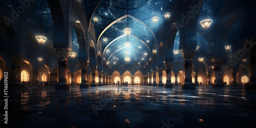 Islamic mosque interior architecture. Celebration of Ramadan Kareem