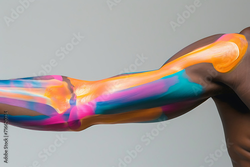 person with a pain - man has injury at his elbow, in the style of vibrant color gradients, - paint painted bones photo