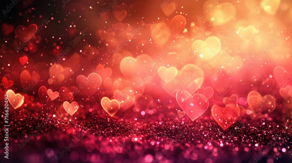 Enchanting Heart Bokeh in Red and Pink: Magical Warm Light Gradient - Valentine's Day Concept