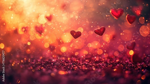Enchanting Heart Bokeh in Red and Pink: Magical Warm Light Gradient - Valentine's Day Concept