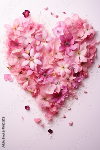 Gradient Heart of Flowers: Delicate Pink Blooms on Light Background - Valentine's Day Concept