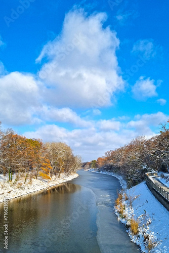 View from above of the river on a winter day. photo