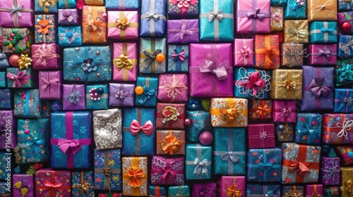 Festive Kaleidoscope of Gift Boxes  Colorful Array with Glitter and Bows - Valentine s Day Concept