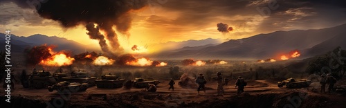 A portrayal of the modern war theater characterized by relentless battles  accentuated by the eruption of bomb explosions.