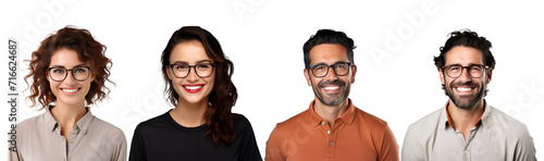 Set of happy teacher in glasses: man and woman with smiles, Isolated on Transparent Background, PNG photo