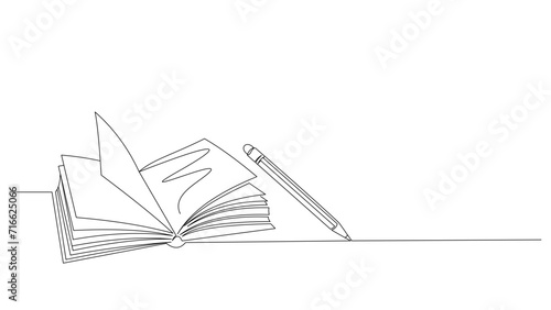 Book and Pen. Thin contour in simple linear style. Editable stroke. Teacher's day element vector illustration