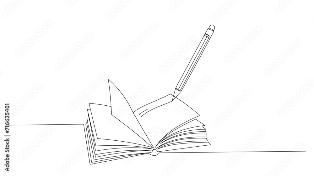 book and pen. Thin contour in simple linear style. Editable stroke. Teacher's day element vector illustration