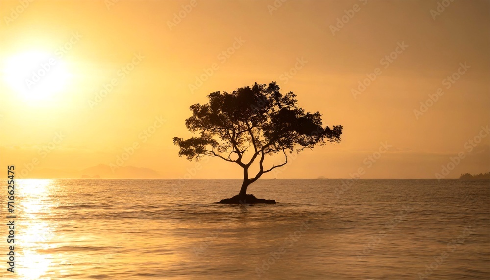tree on the ocean at sunset silhouette tree on the ocean at sunset silhouette