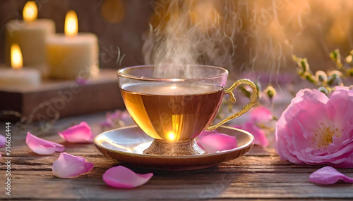 Warm Rose Petal Tea on a Cozy Evening photo