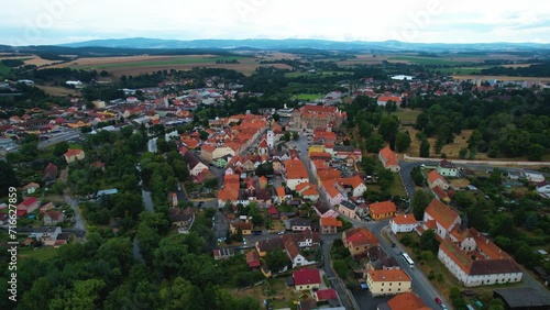 Aerial view around the old town of Horsovsky Tyn in the czech republic on a cloudy day in late Spring photo