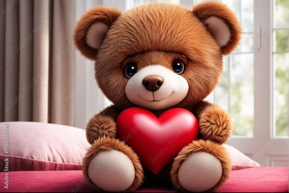 Cute teddy bear with heart shaped pillow, valentine day Cute teddy bear with heart shaped pillow, valentine day