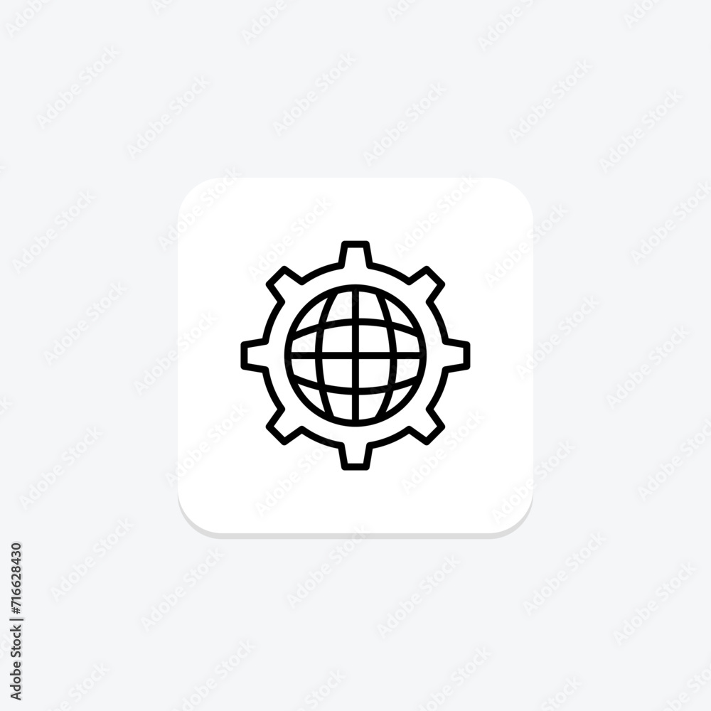 Globe in a Cogwheel black outline icon , vector, pixel perfect, illustrator file