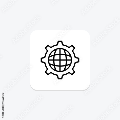 Globe in a Cogwheel black outline icon , vector, pixel perfect, illustrator file