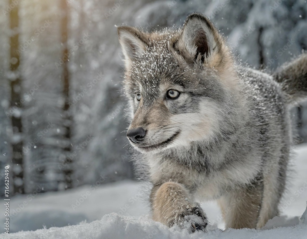 Fototapeta premium Un jeune louveteau gris 