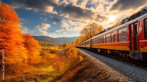 a railway, rail railiroad, trip in autumn