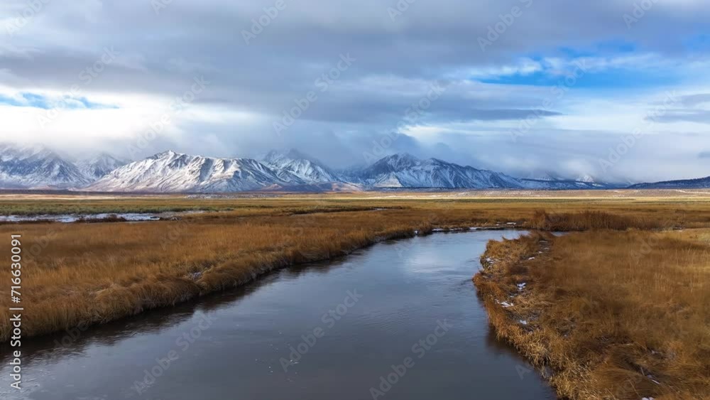 Owens River Winter Snow Mammoth Lakes California Aerial Owens River Winter Snow Mammoth Lakes California Aerial