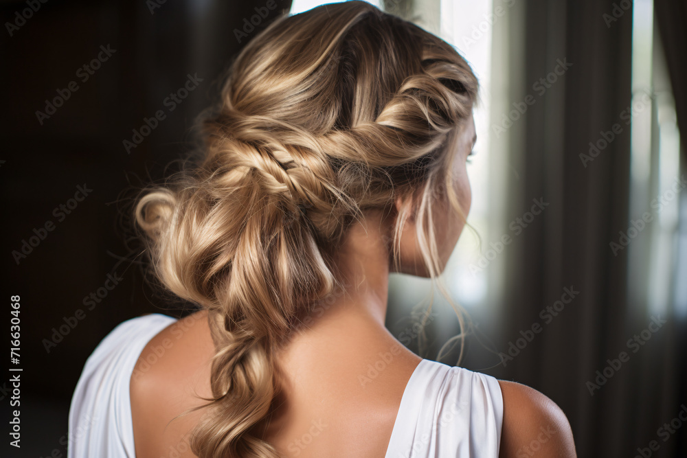 Bride with romnatic hair in bridal hairstyle