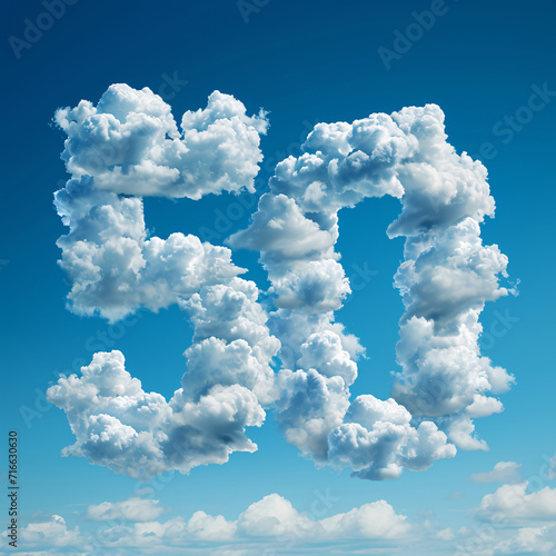The number fifty made of clouds in a blue sky