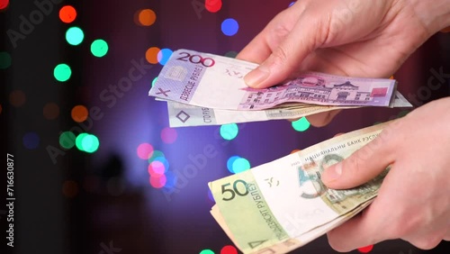 close-up counting money manually Belarusian money. counting Belarusian banknotes photo