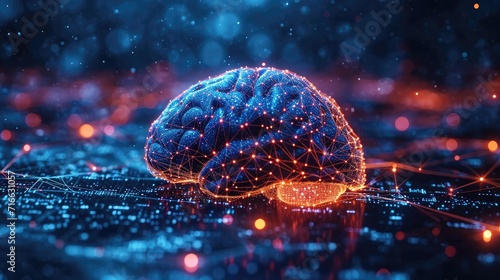 Human brain in cyberspace on light background photo