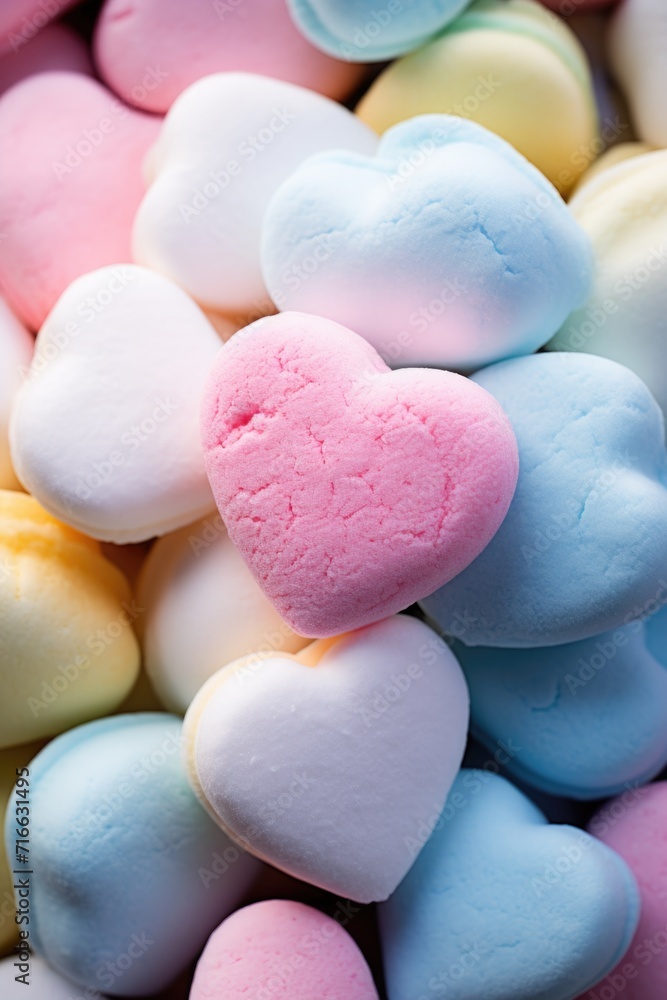 Whimsical Pastel Heart Marshmallows: Fluffy and Sugary Soft Colors - Valentine's Day Concept Whimsical Pastel Heart Marshmallows: Fluffy and Sugary Soft Colors - Valentine's Day Concept