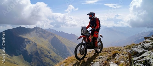 Motocross rider riding in high mountains. Extreme sport concept. Motocross. Enduro. Extreme sport concept.