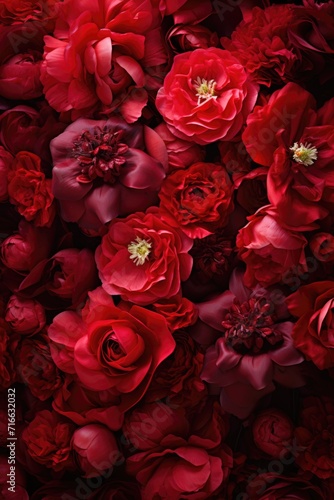 Lush Red Floral Sea: Dense Roses and Peonies in Rich Shades - Valentine's Day Concept