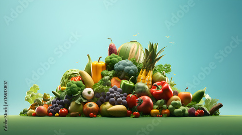 Range of fresh fruits and vegetables made using ,, Photo Food fruit and vegetable 3d white background