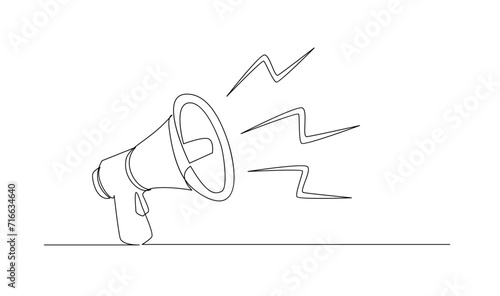 Continuous single one line art drawing of megaphone speaker for news and promotion vector illustration