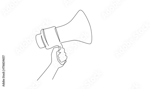 Continuous single one line art drawing of megaphone speaker for news and promotion vector illustration