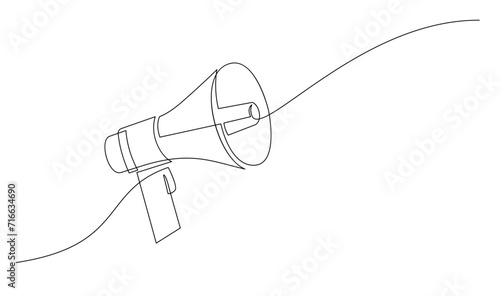 Continuous single one line art drawing of megaphone speaker for news and promotion vector illustration