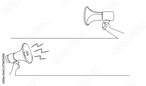Continuous single one line art drawing of megaphone speaker for news and promotion vector illustration