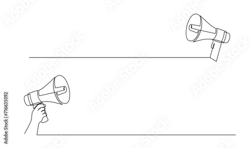Continuous single one line art drawing of megaphone speaker for news and promotion vector illustration